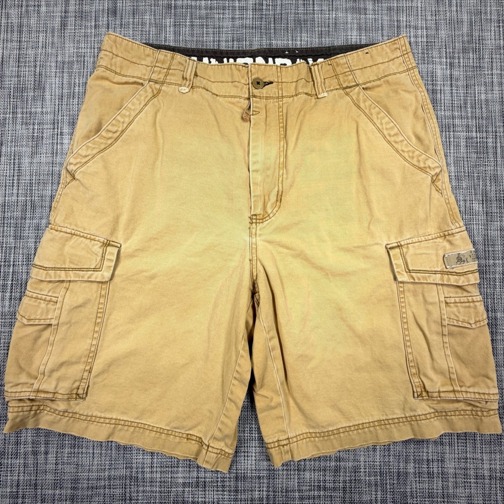 Unionbay Mens Cargo Shorts Mustard Khaki 100% Cotton Multi Pocket Size 36 Casual